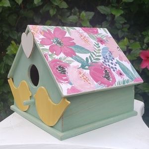 hand painted birdhouse decoupage roof